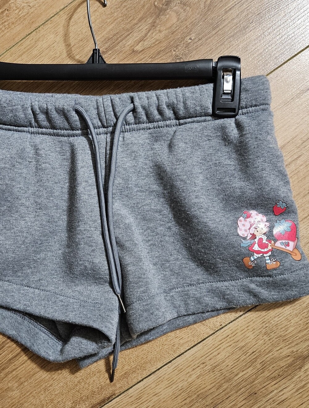 Gray Athletic Drawstring Shorts with Cute Strawberry Shortcake Graphic Ladies Sm